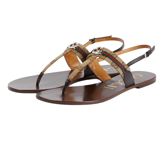  Gucci Leather-trimmed thong sandals - סנדלי גוצי 