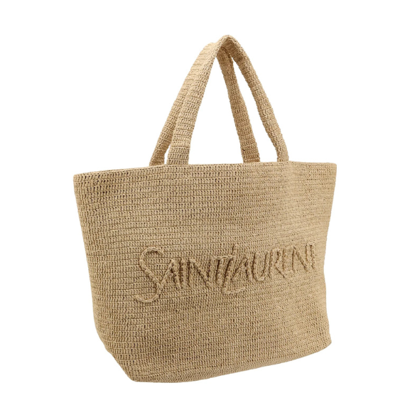 Saint Laurent Large Logo Embroidered Raffia Tote Bag